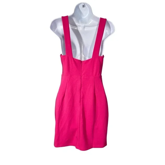 Lulus Social Sensation Hot Pink Square Neck Mini Bodycon Dress Women's Small - Picture 7 of 8